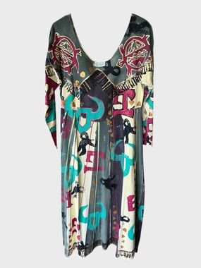 V.C. Torias Vintage  V-Neck Midi Dress in Teal & Burgundy